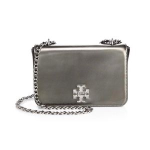 Tory Burch shoulder bag in dark silver metallic.